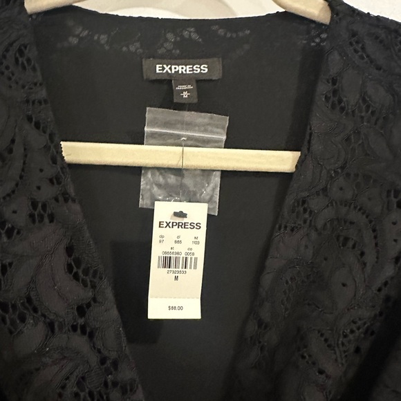 Express Lace V-Neck Long Sleeve Tie Waist Peplum Top - Picture 11 of 16